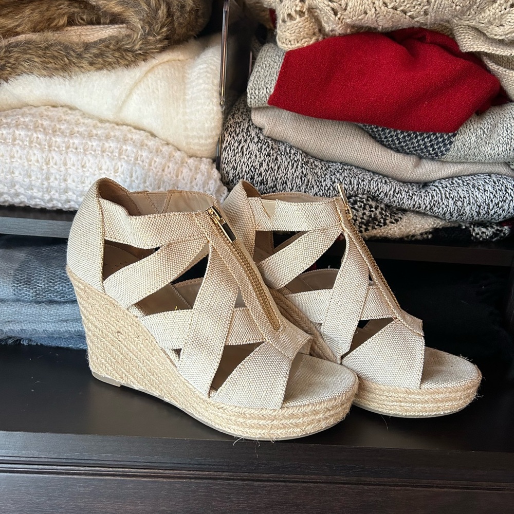 a new day Cream Wedge Sandals with Geometric Design